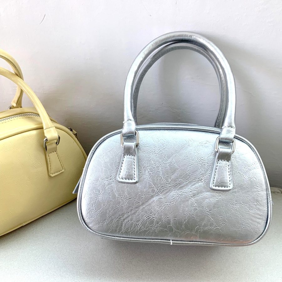 Silver PU Bowling Crossbody Bag view 4