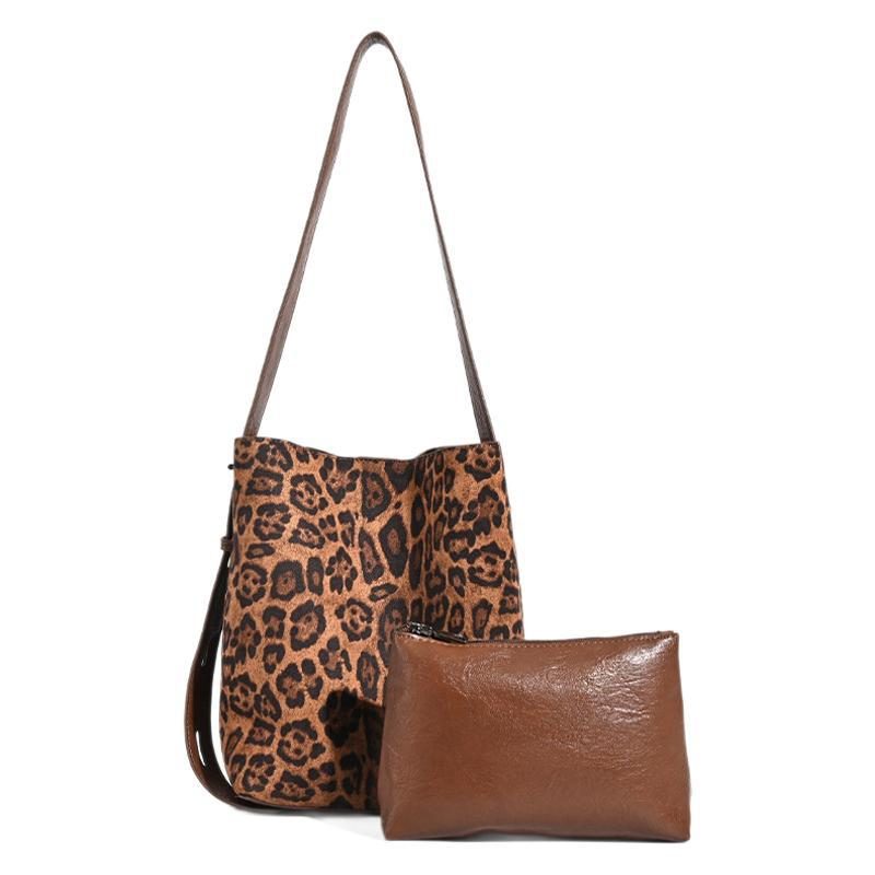 Suede Leopard Tote Crossbody Bag view 5