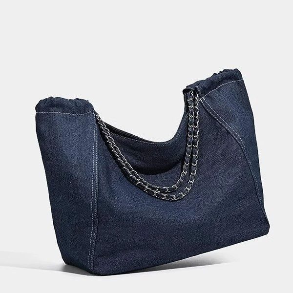 Washed Denim Canvas Crossbody Tote Bag view 5