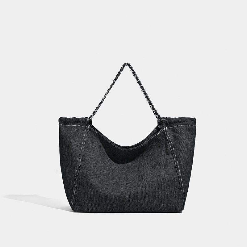 Washed Denim Canvas Crossbody Tote Bag view 7