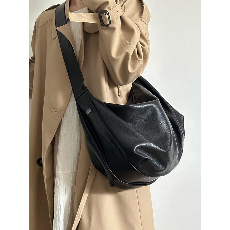 Black Soft Leather Dumpling Tote Bag