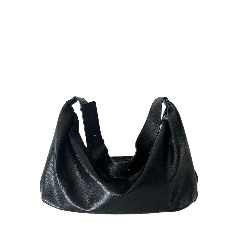 Black Soft Leather Dumpling Tote Bag view 5