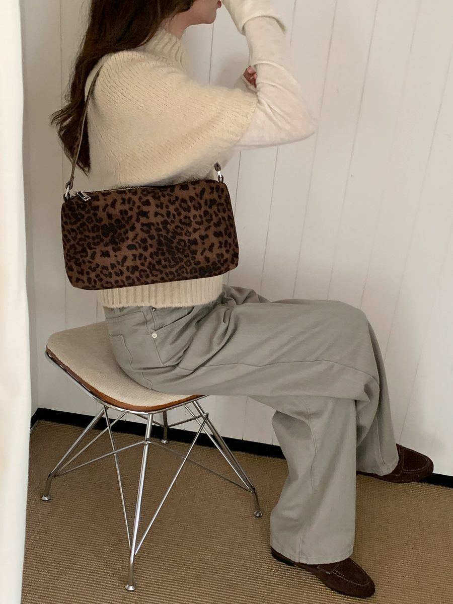 Matte Suede Leopard Crossbody Top-Handle Bag view 2