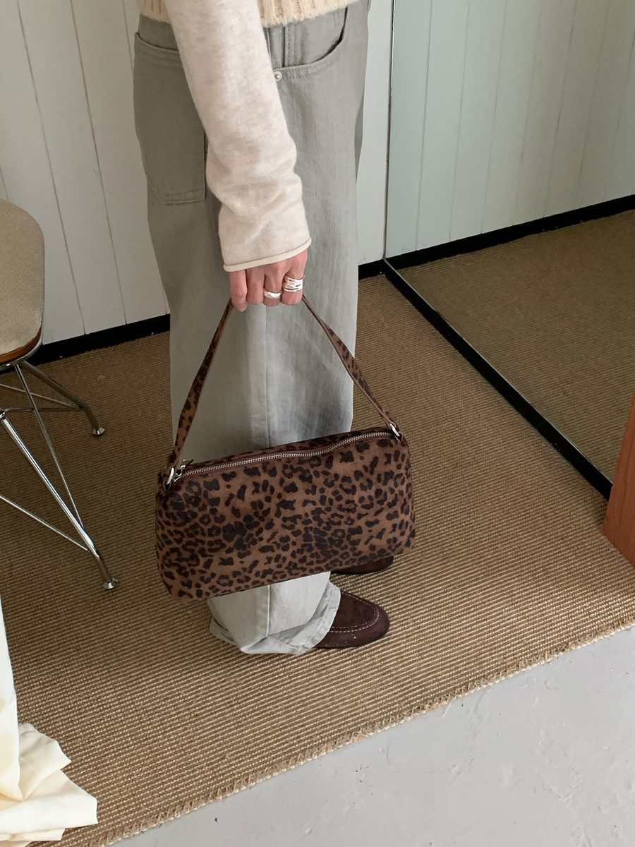 Matte Suede Leopard Crossbody Top-Handle Bag view 3