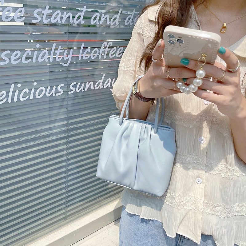 Square Pleated Top-Handle Crossbody Bag