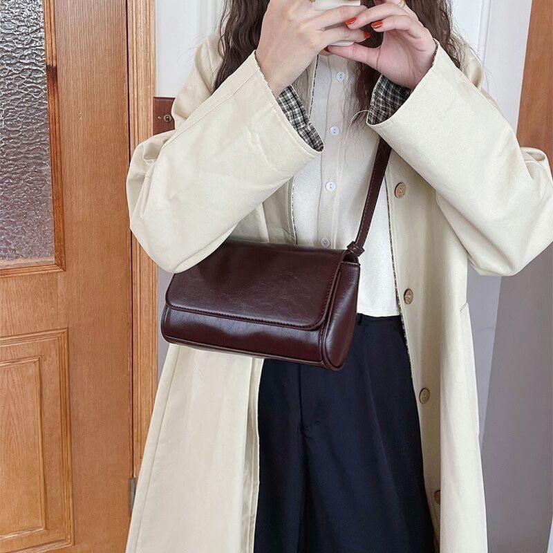 Vintage Oil Wax Leather Square Crossbody Bag