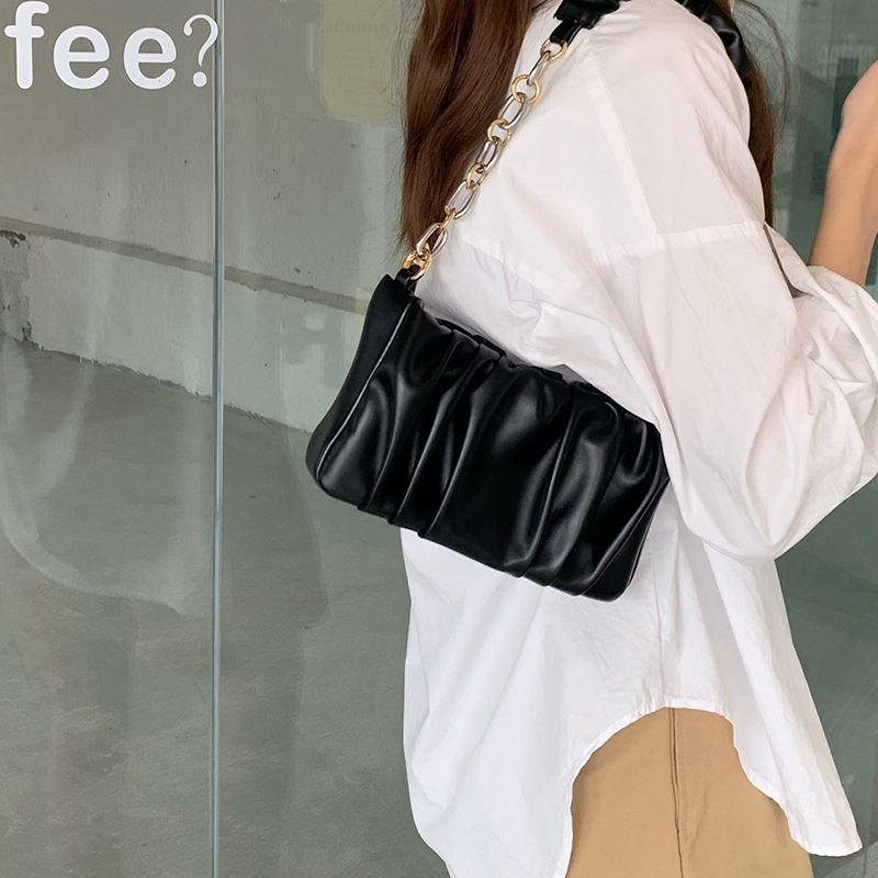 Soft Leather Cloud Pleated Chain Crossbody Bag view 4