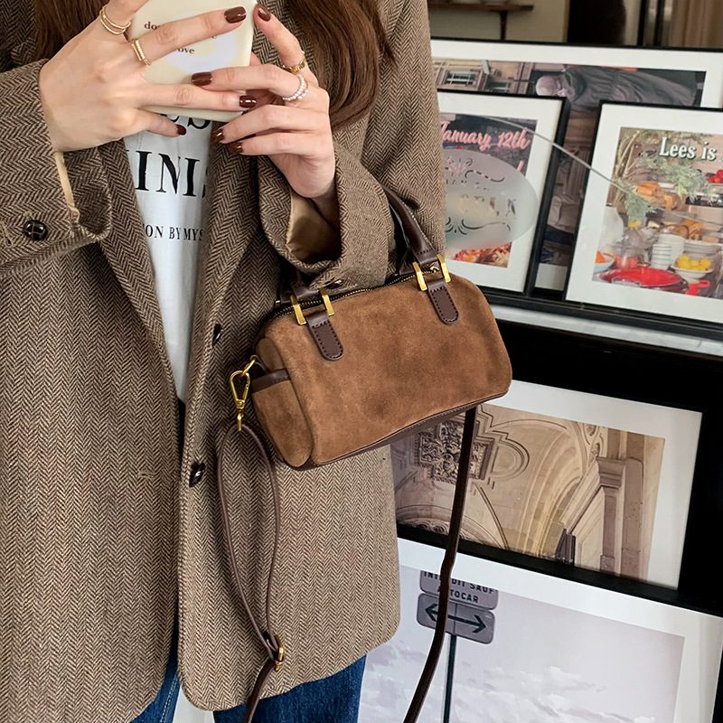 Vintage Suede Pillow Boston Top-Handle Bag