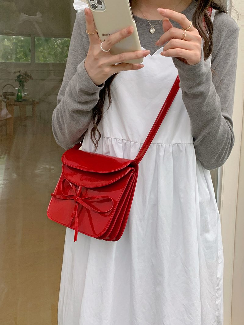 Patent Leather Bow Square Crossbody Bag view 4