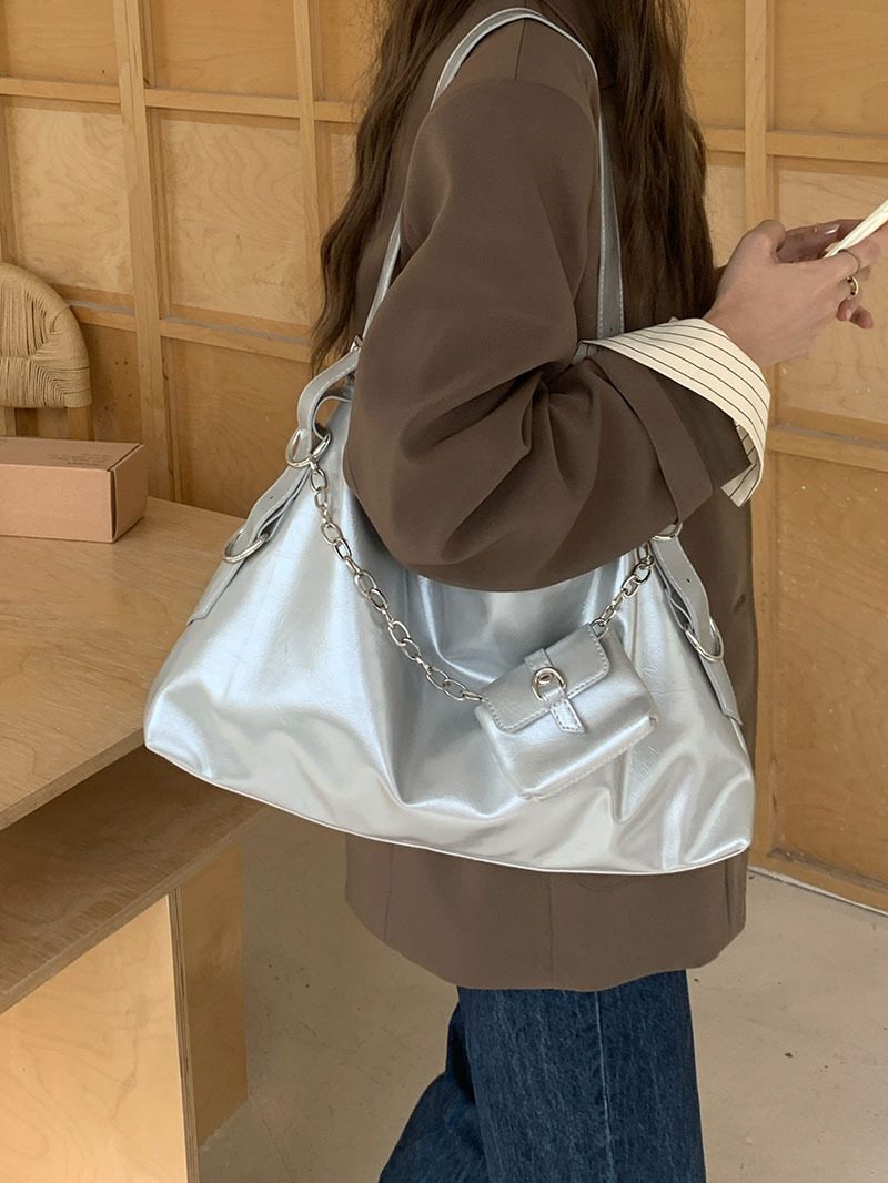 Soft Leather Chain Tote Bag view 2
