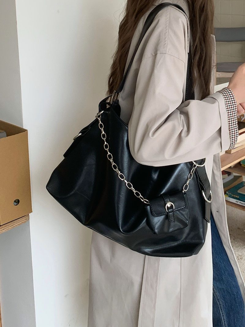 Soft Leather Chain Tote Bag view 5