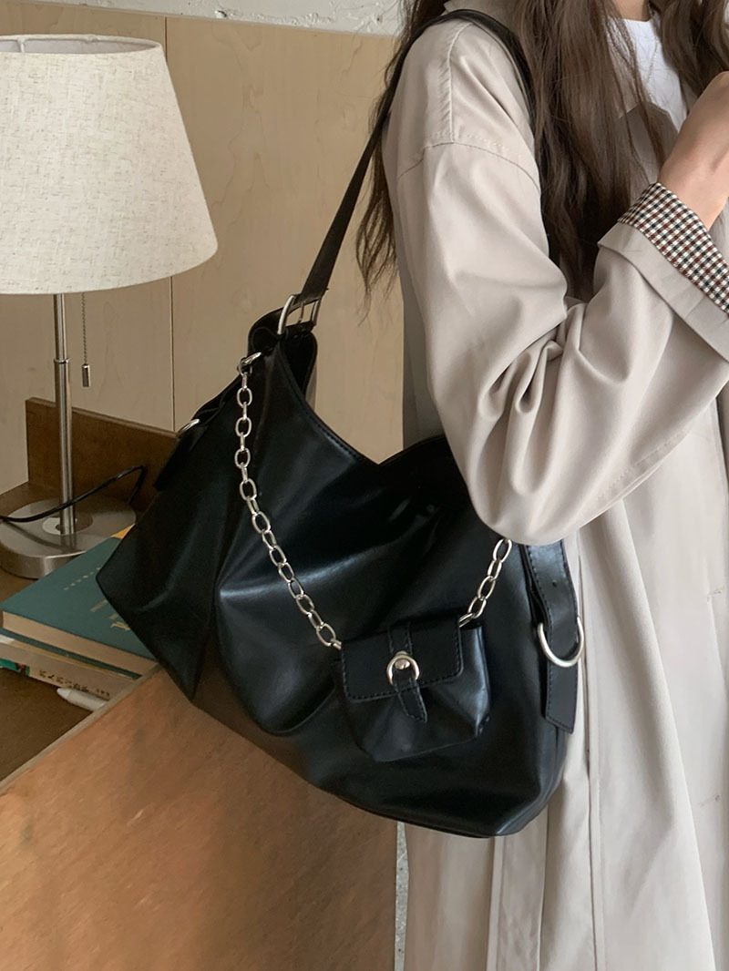 Soft Leather Chain Tote Bag view 8