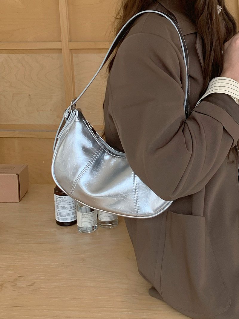 Silver Top-Handle Crossbody Bag view 2