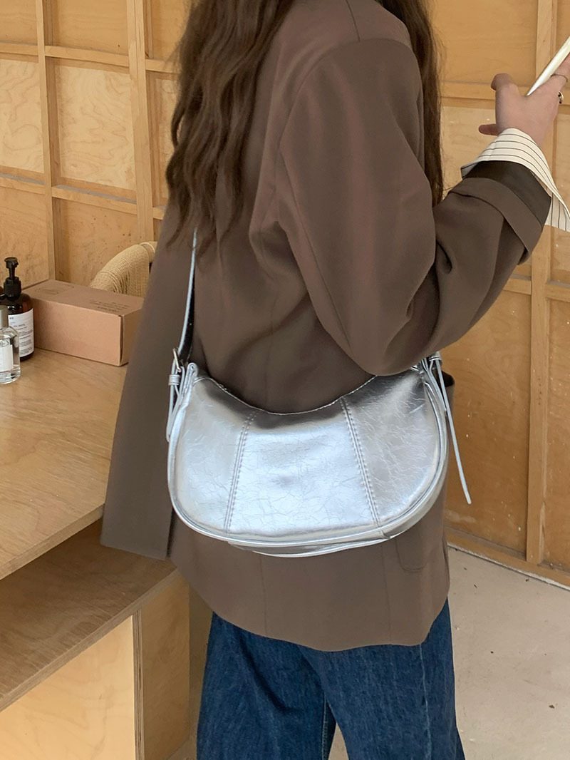 Silver Top-Handle Crossbody Bag view 3
