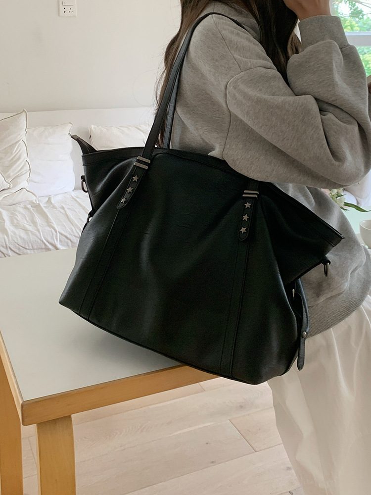 Women's Black Soft Leather Tote Crossbody Bag view 2