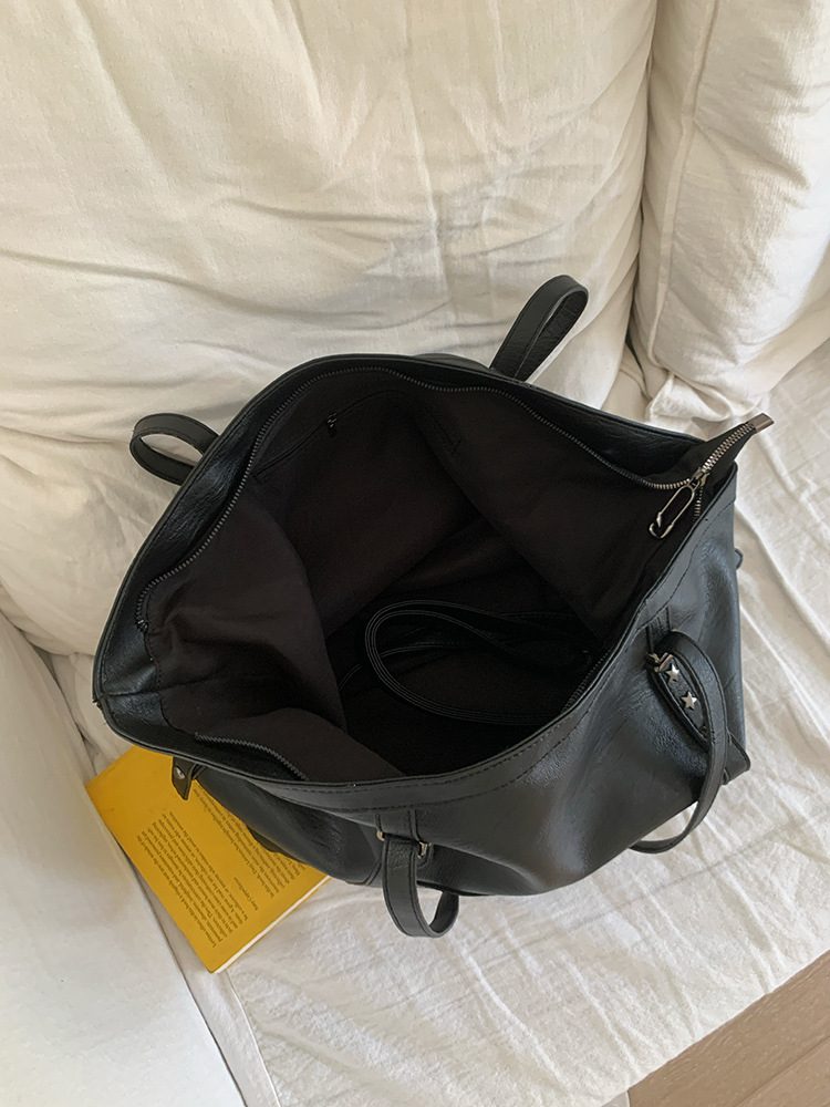 Women's Black Soft Leather Tote Crossbody Bag view 5