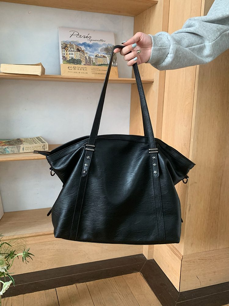 Women's Black Soft Leather Tote Crossbody Bag view 6