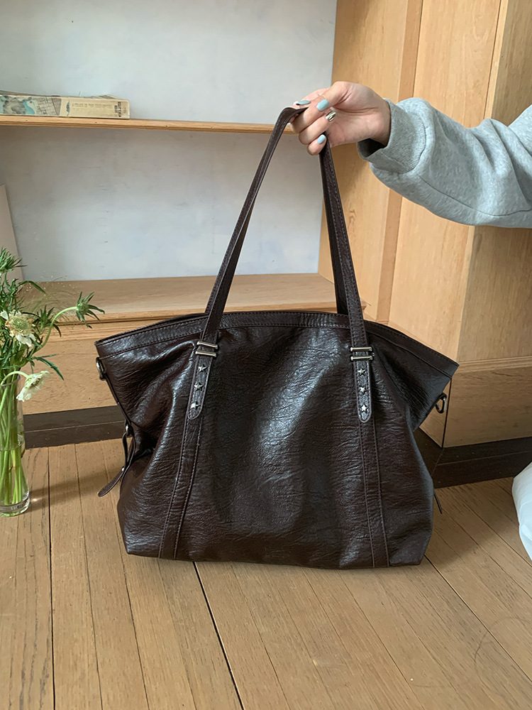 Women's Black Soft Leather Tote Crossbody Bag view 7
