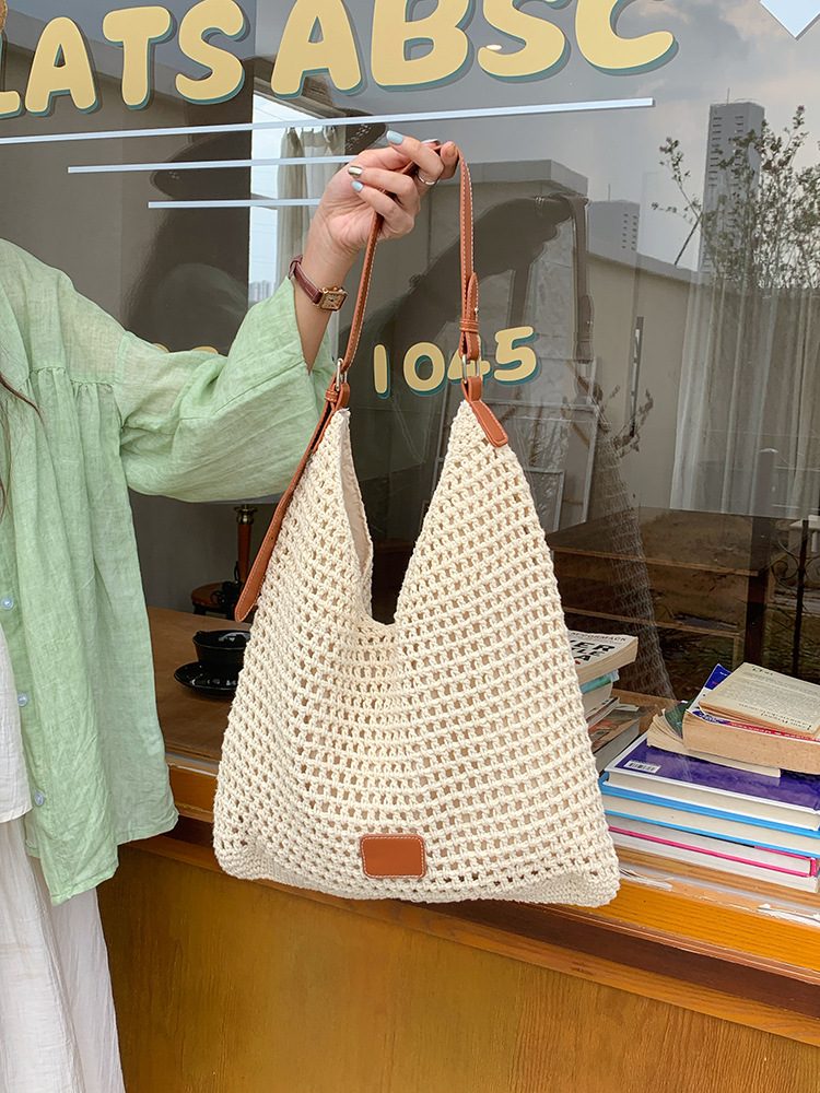 Women's Woven Hollow Beach Tote Crossbody Bag view 2