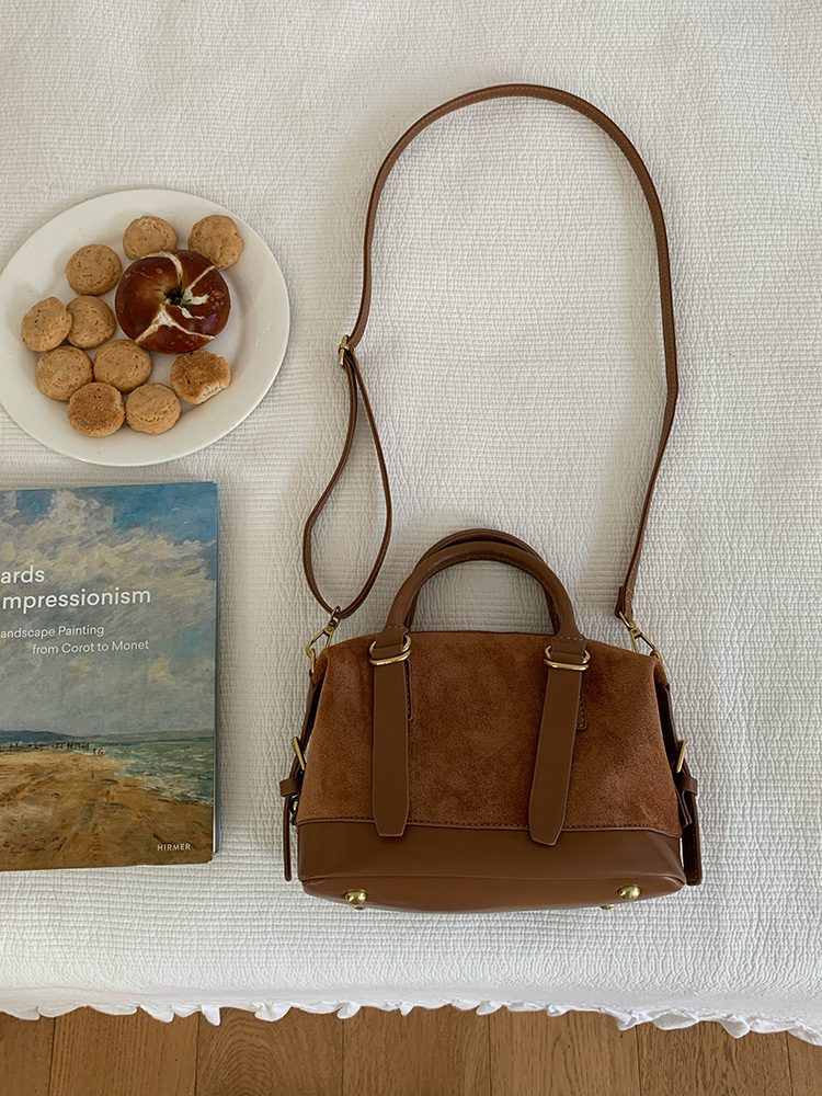 Women's Brown Suede Bowling Crossbody Bag view 5