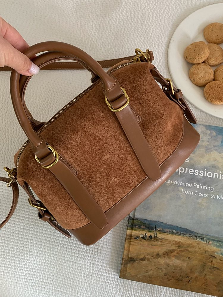 Women's Brown Suede Bowling Crossbody Bag view 6