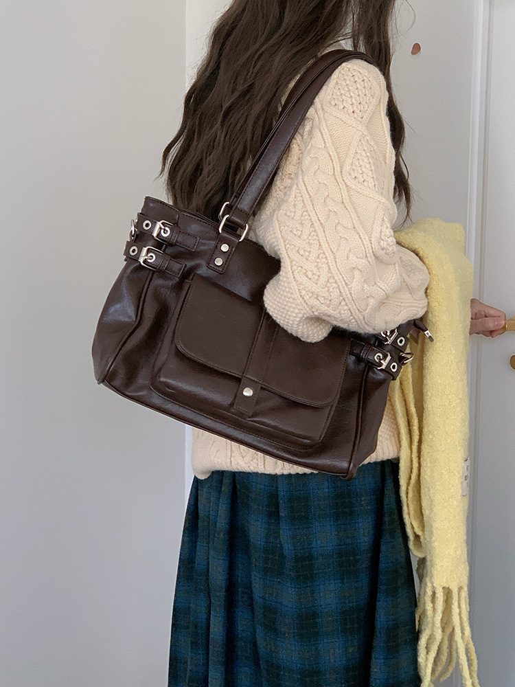 Women's Brown Large Tote Crossbody Bag view 6