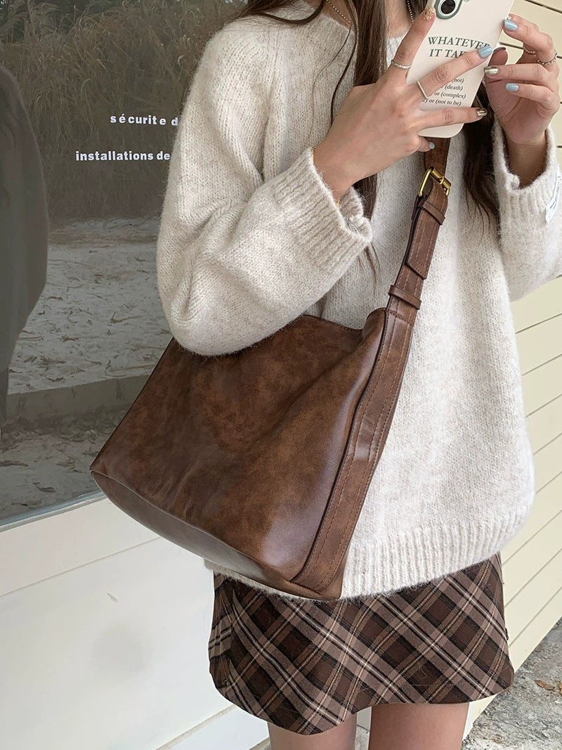 Brown PU Leather Crossbody Bag view 2