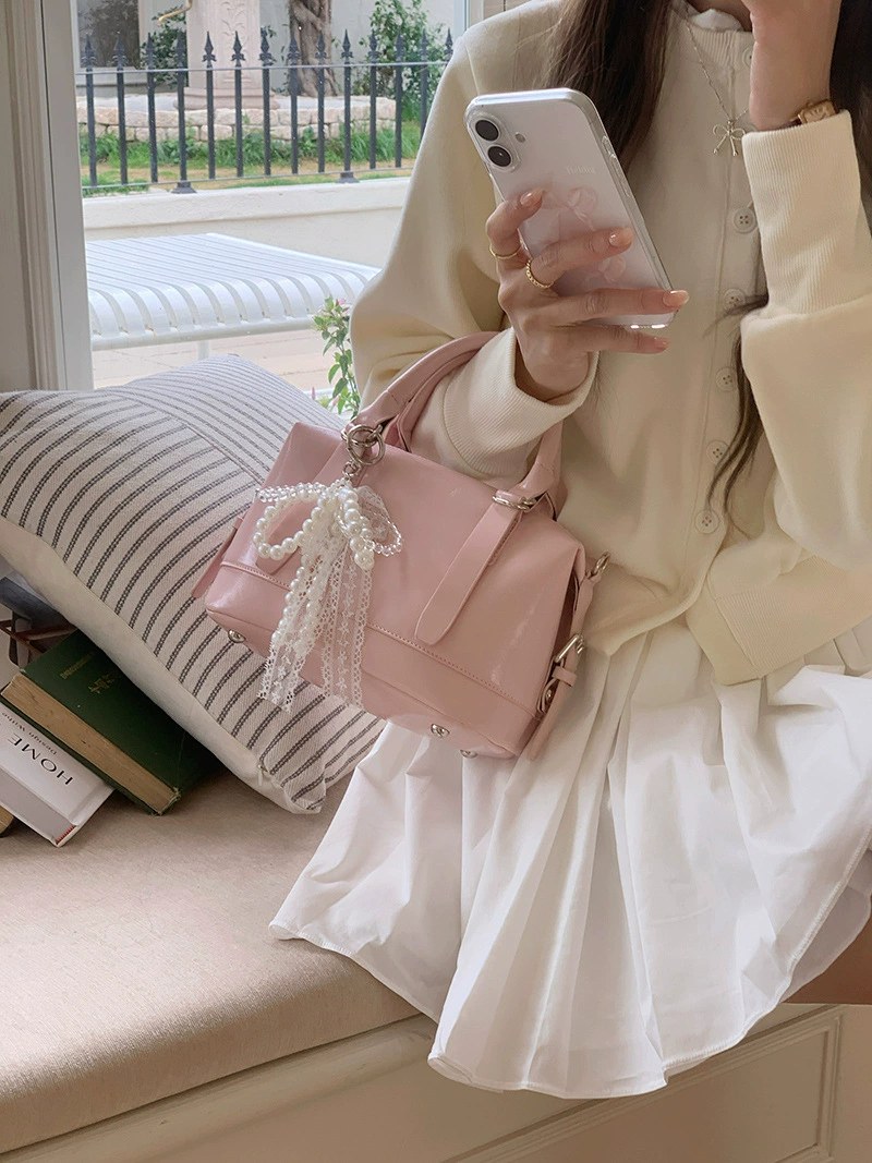 Pink PU Leather Crossbody Bag view 3