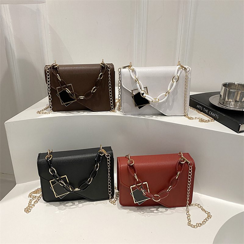 Solid Color Chain Mini Square Crossbody Bag
