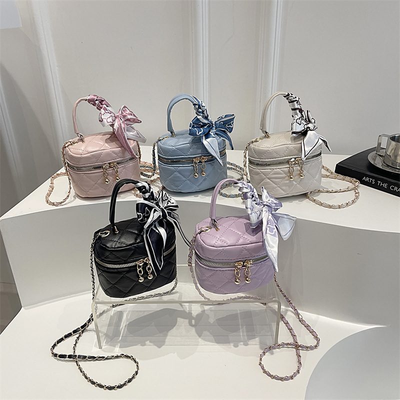 Solid Embroidered Chain Shoulder Crossbody Bag
