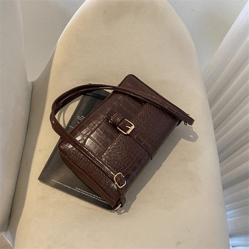 Crocodile Embossed Retro Shoulder Top-Handle Square Bag view 3
