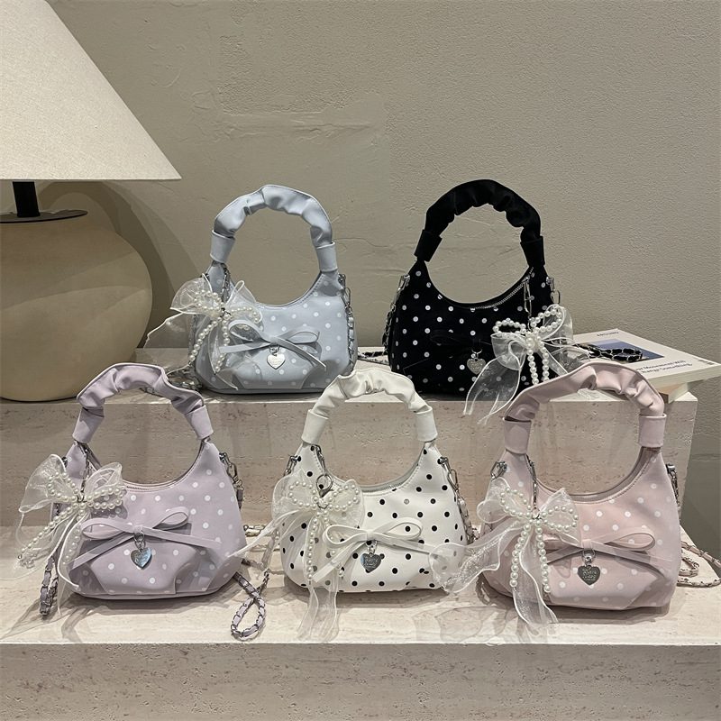 Lace Polka Dot Pleated Cloud Chain Crossbody