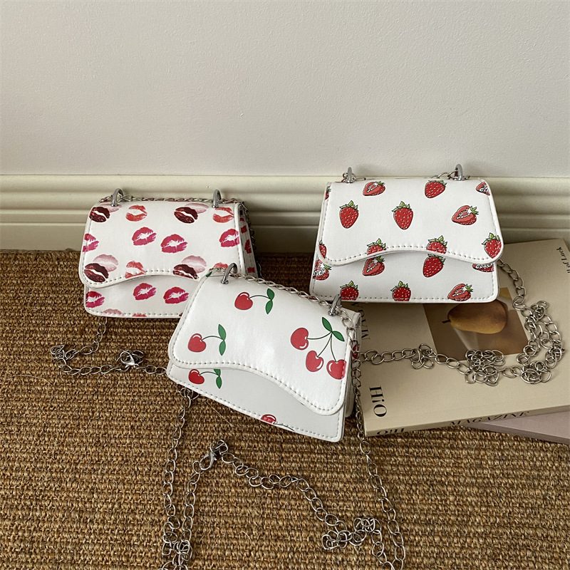 Cherry Print Chain Crossbody Square Bag