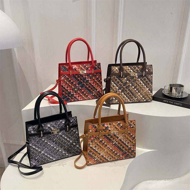 Woven Spliced Colorblock Crossbody Bag