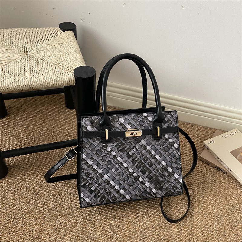 Woven Spliced Colorblock Crossbody Bag view 2