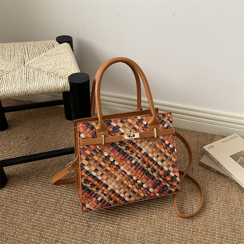 Woven Spliced Colorblock Crossbody Bag view 3