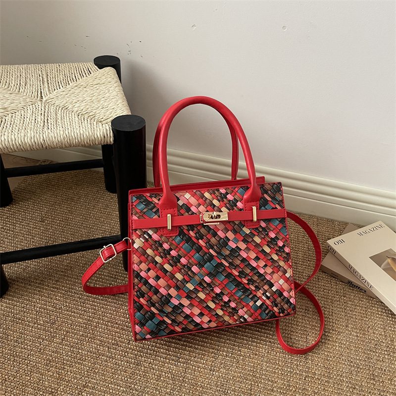 Woven Spliced Colorblock Crossbody Bag view 4