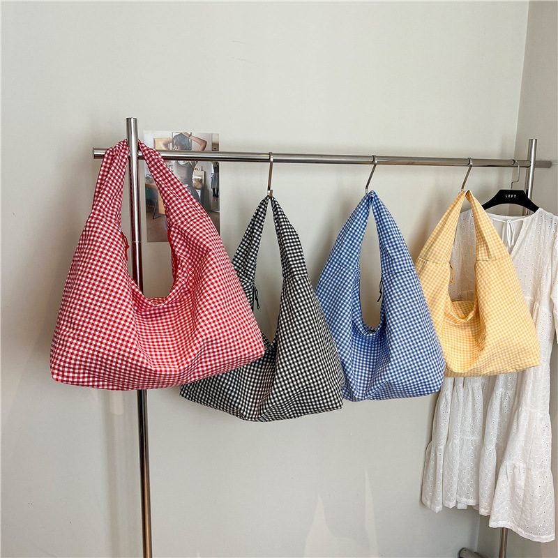 Plaid Canvas Large Capacity Shoulder Bag