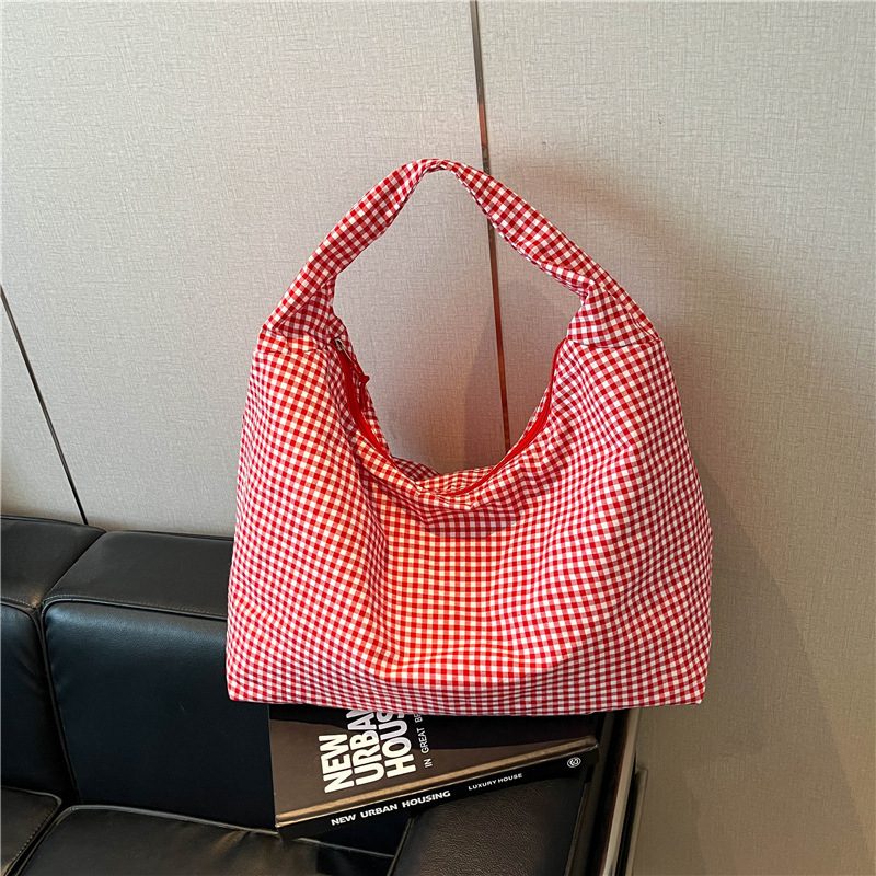 Karierte Canvas Große Kapazität Schultertasche view 2