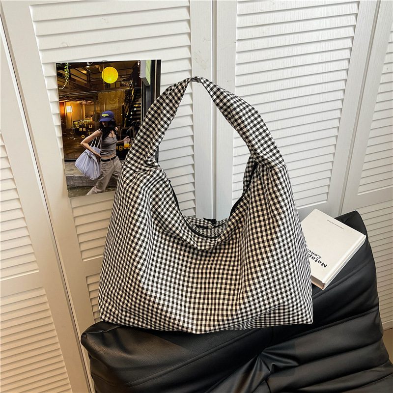 Karierte Canvas Große Kapazität Schultertasche view 3