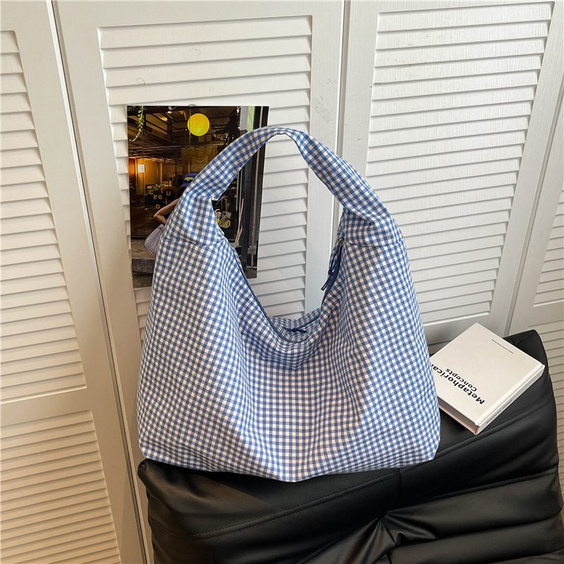 Karierte Canvas Große Kapazität Schultertasche view 4