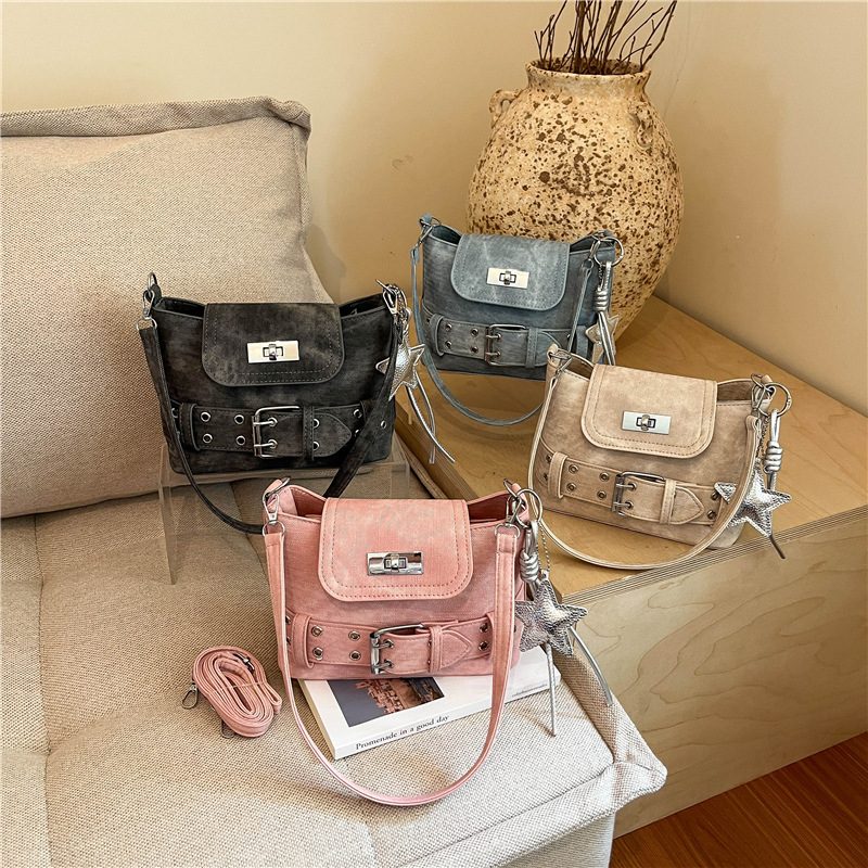 Quilted Moto Crossbody Shoulder Bag