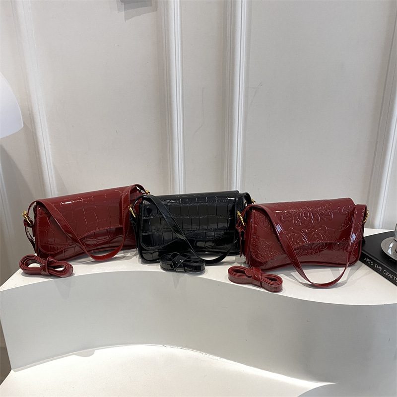 Crocodile Embossed Shoulder Crossbody Bag