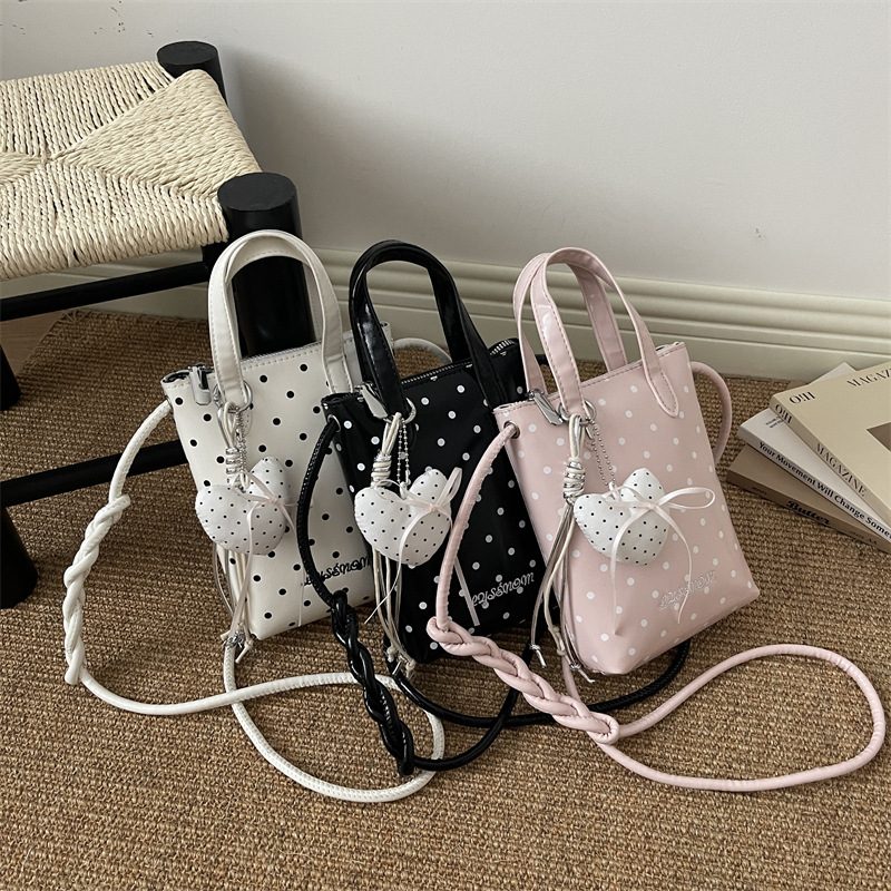 Polka Dot Print Top-Handle Crossbody Bag