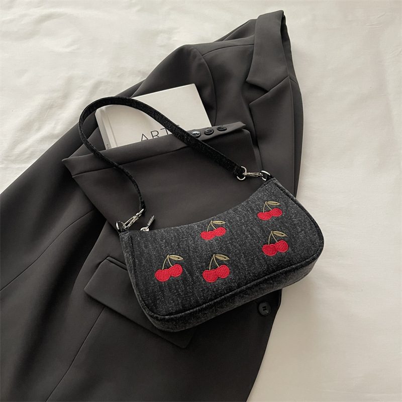 Vintage Cherry Denim Boston Crossbody Bag view 11