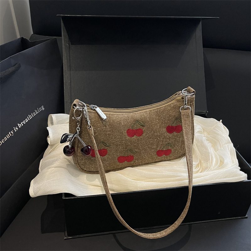 Vintage Cherry Denim Boston Crossbody Bag view 3