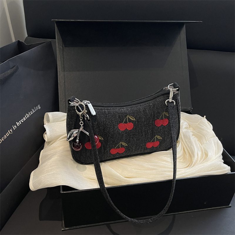 Vintage Cherry Denim Boston Crossbody Bag view 4
