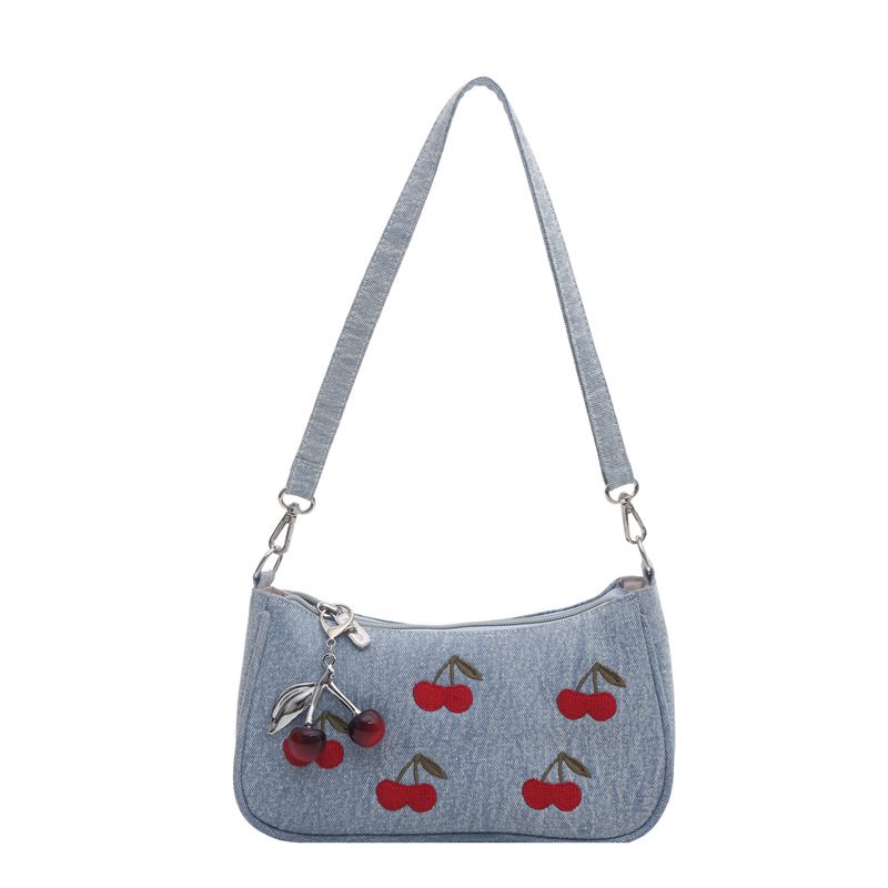 Vintage Cherry Denim Boston Crossbody Bag view 6