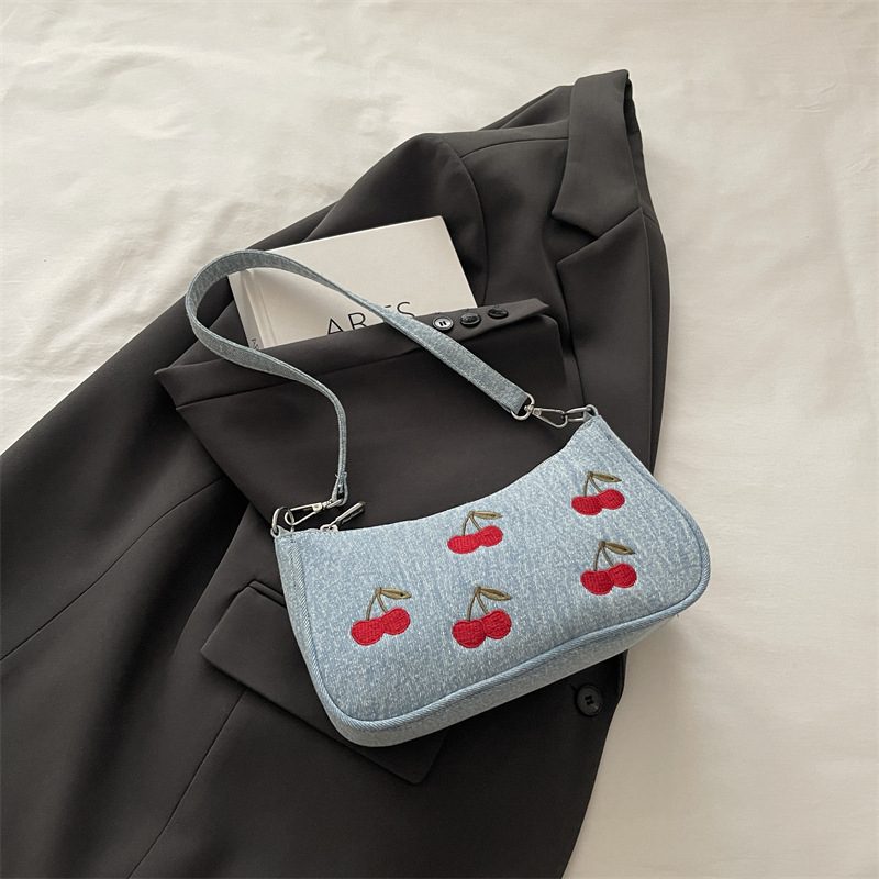 Vintage Cherry Denim Boston Crossbody Bag view 9