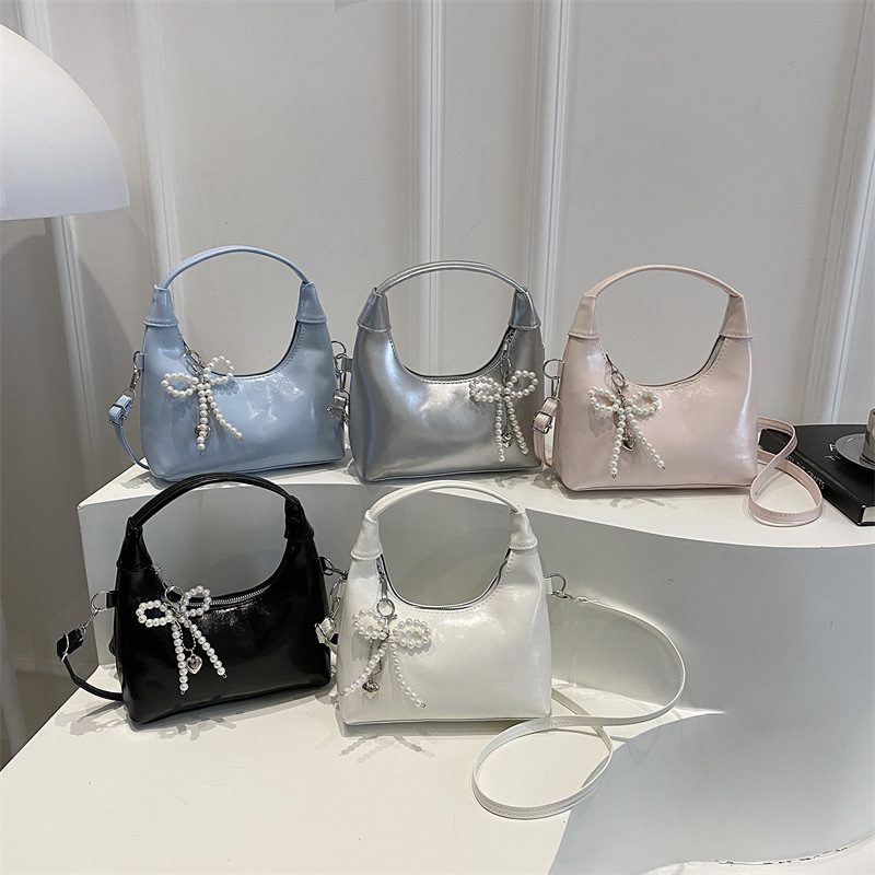 Glossy Crescent Shoulder Crossbody Top-Handle Bag